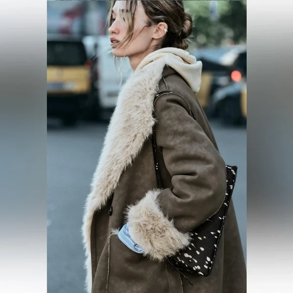 ZARA DOUBLE-FACED REVERSIBLE LONG COAT - Picture 2 of 5